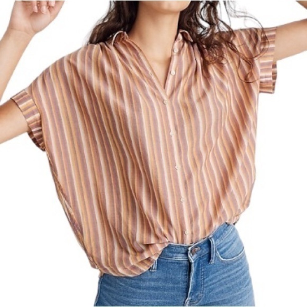 Madewell Central Shirt in Rainbow Stripe cap sleeve button up multi color size s